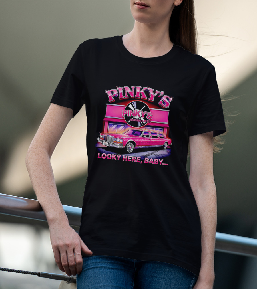 Pinky's Records And Discs Pink Limousine Looky Here Baby T-Shirt