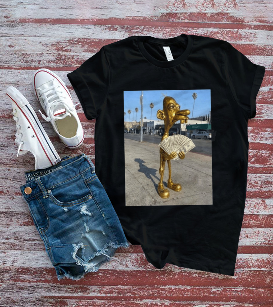 Rich Neegy Golden Cartoon Character Holding Cash On Street T-Shirt