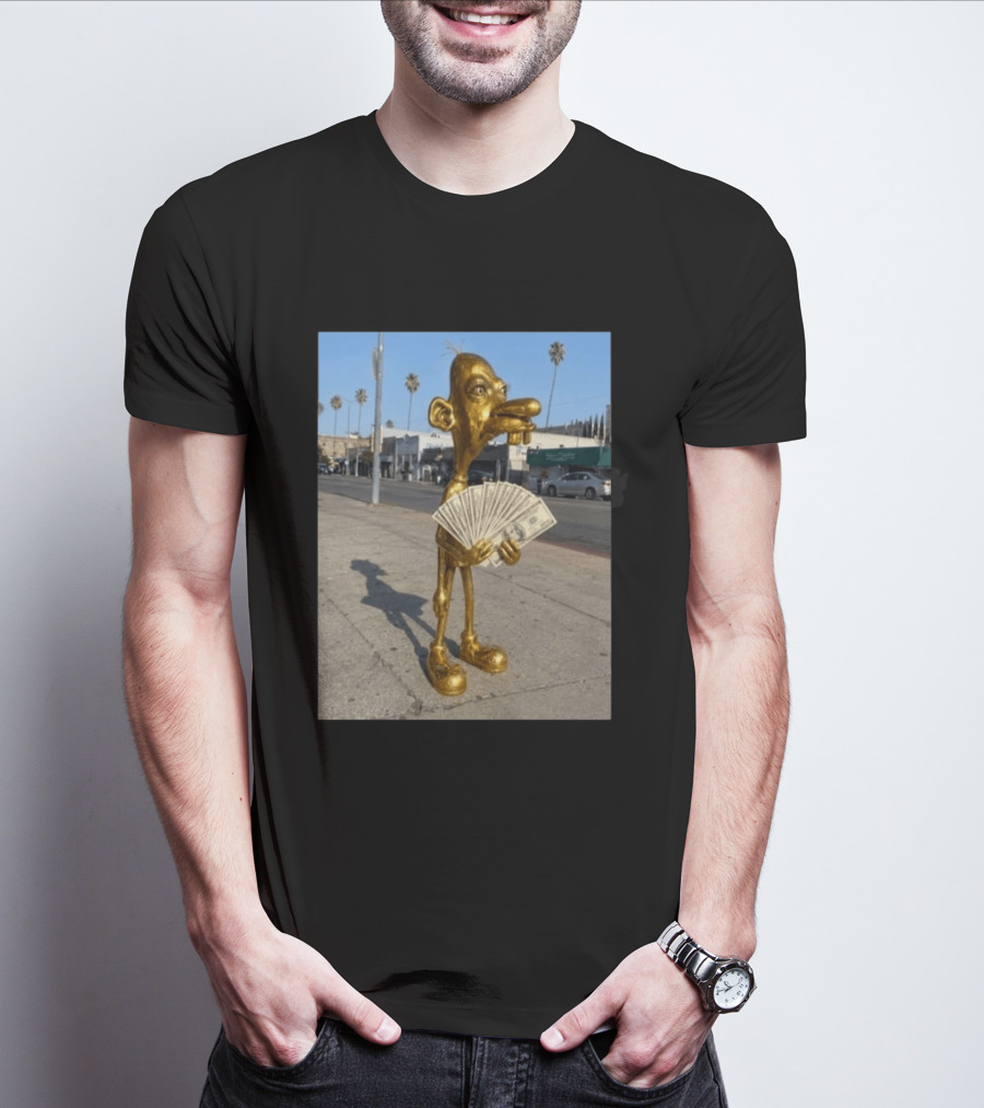 Rich Neegy Golden Cartoon Character Holding Cash On Street T-Shirt