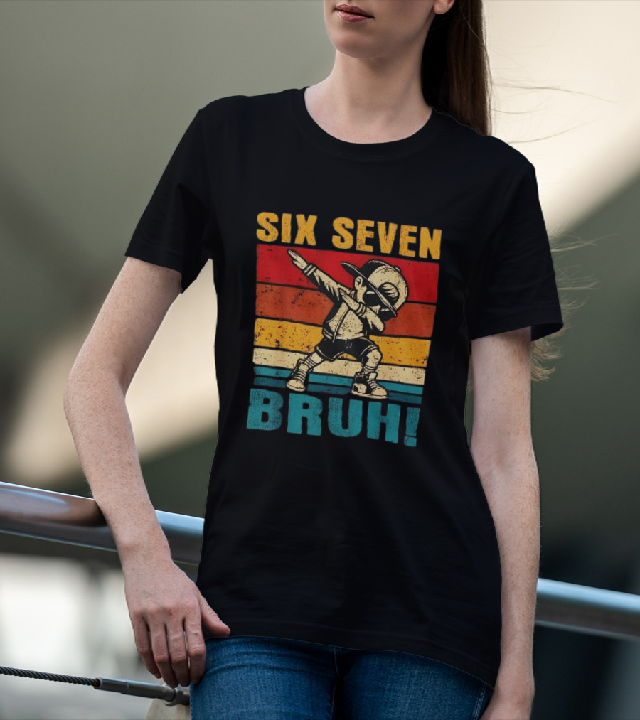 Six Seven Bruh Dabbing Vintage Stripes Kid Dance Cap T-Shirt