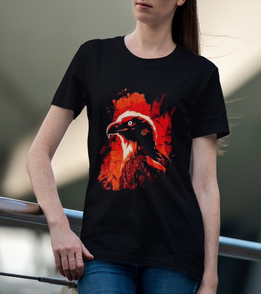 Stylized Bearded Vulture Head Fiery Orange Watercolor Art Bird Wildlife T-Shirt