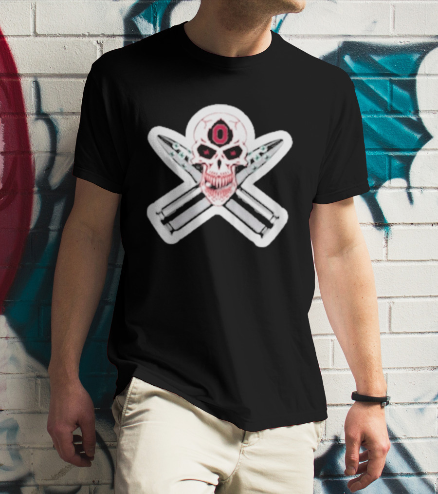 Ohio State Buckeyes Skull With Crossed Silver Bullets T-Shirt