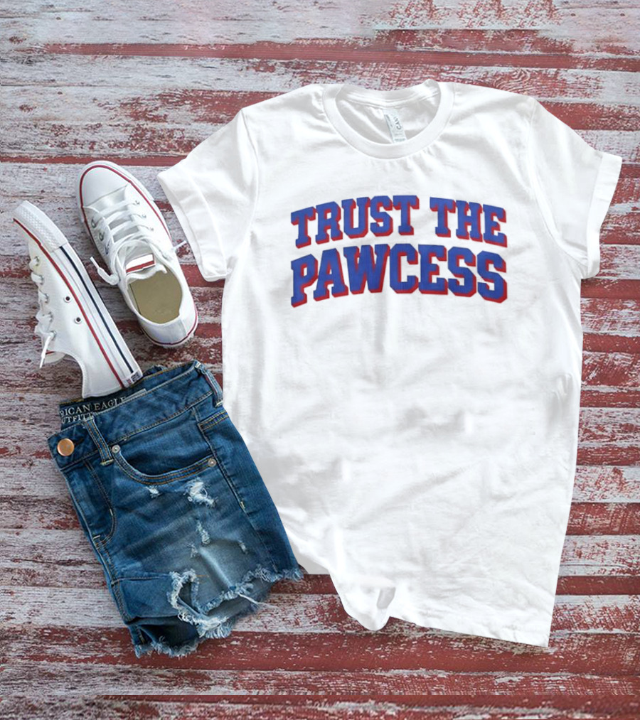 Trust The Pawcess Blue Red Arched 3D Wood Grain T-Shirt