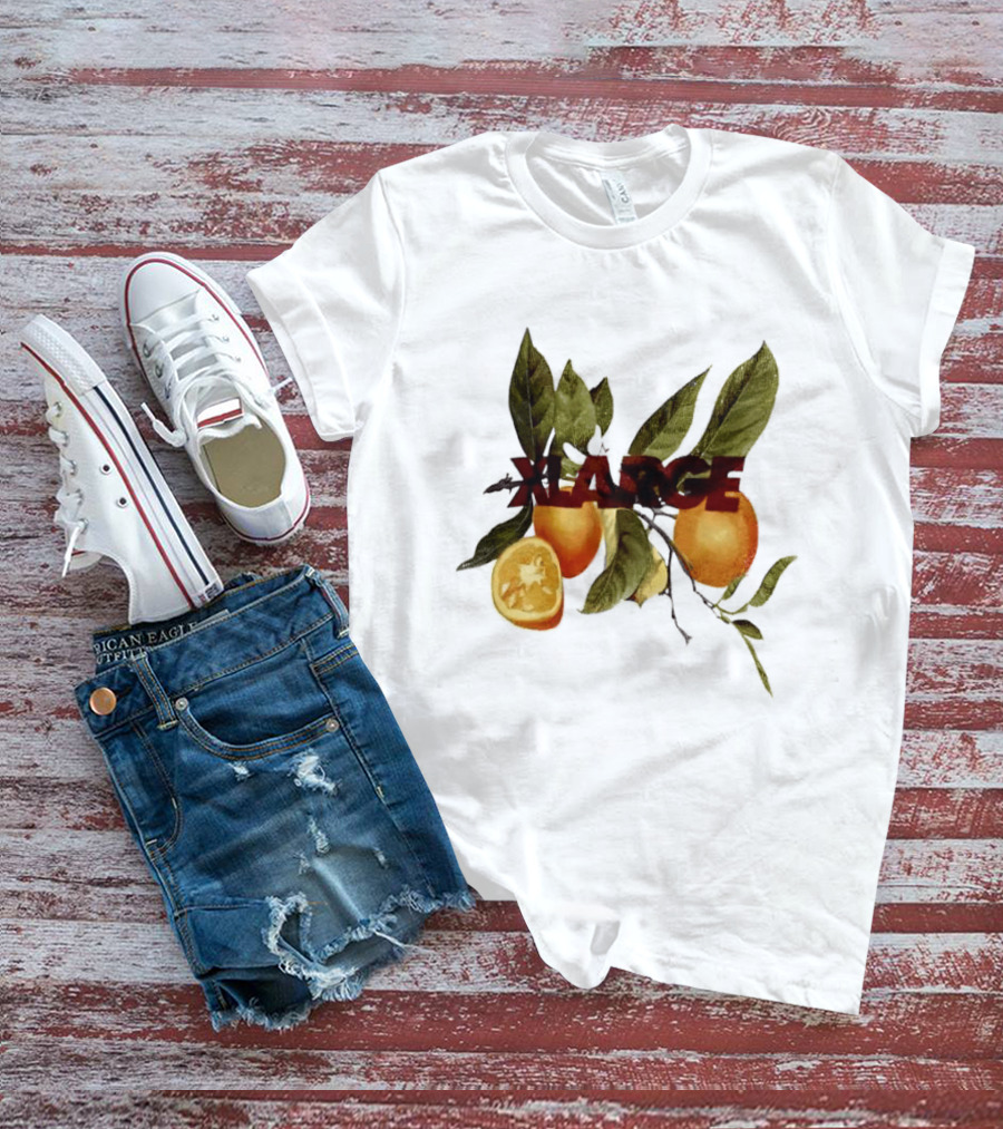 Xlarge Watercolor Oranges Citrus Branch Leaves Slice T-Shirt