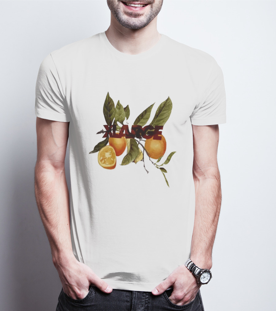 Xlarge Watercolor Oranges Citrus Branch Leaves Slice T-Shirt