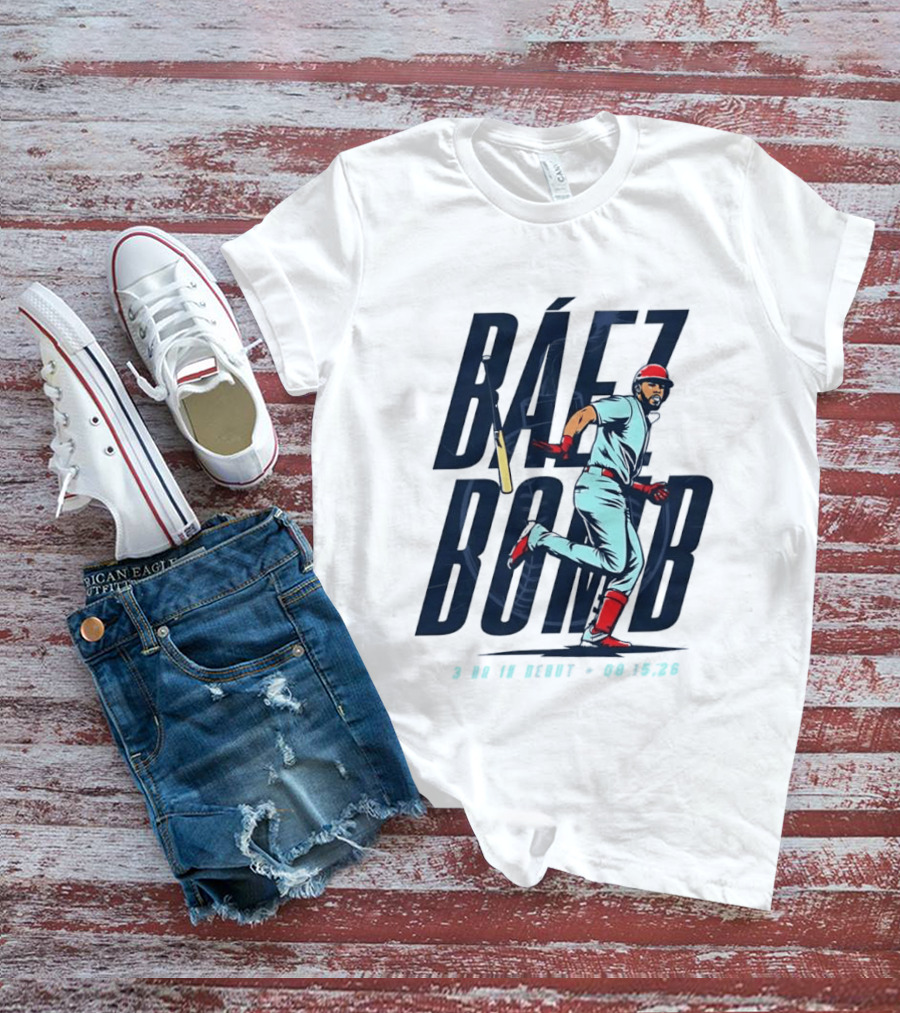 Báez Bomb 3 HR In Debut 08 15 26 Cartoon Baseball Player Running T-Shirt