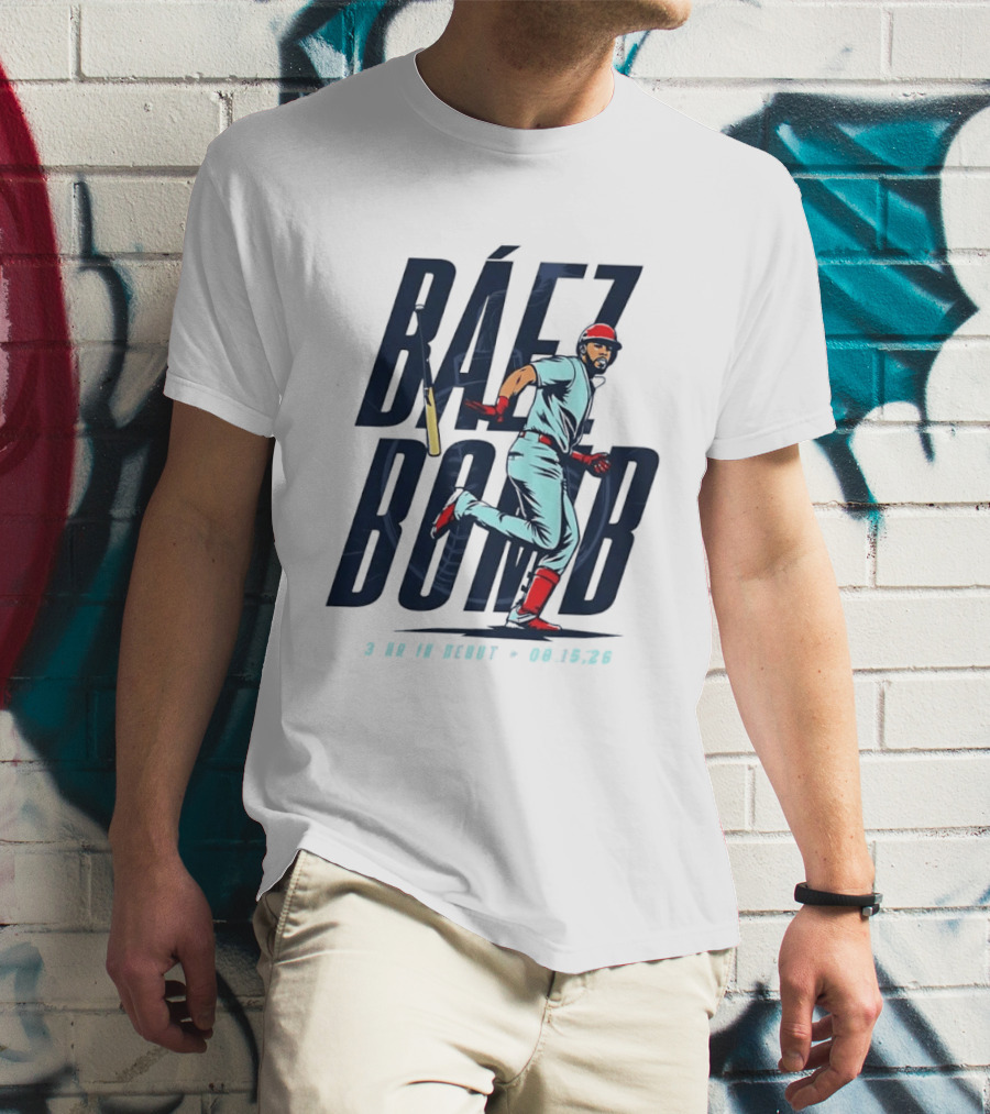 Báez Bomb 3 HR In Debut 08 15 26 Cartoon Baseball Player Running T-Shirt