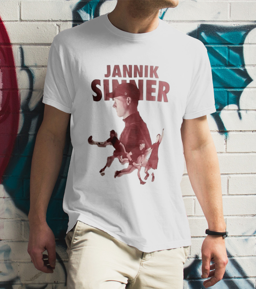 Jannik Sinner Red Double Exposure Tennis Action Poses T-Shirt