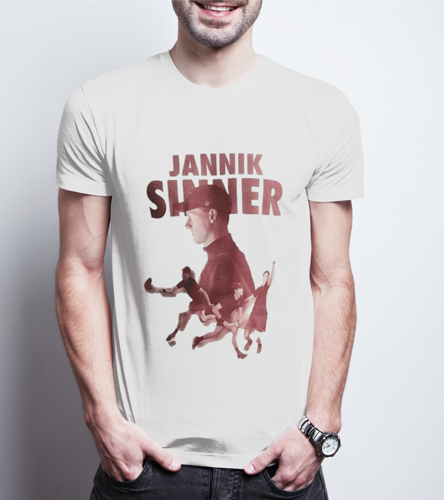 Jannik Sinner Red Double Exposure Tennis Action Poses T-Shirt
