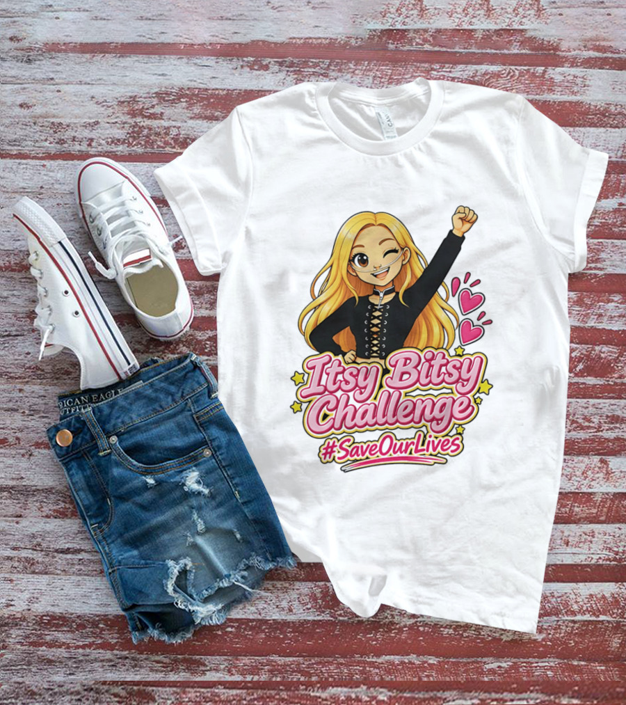 Itsy Bitsy Challenge SaveOurLives With Animated Character And Hearts T-Shirt