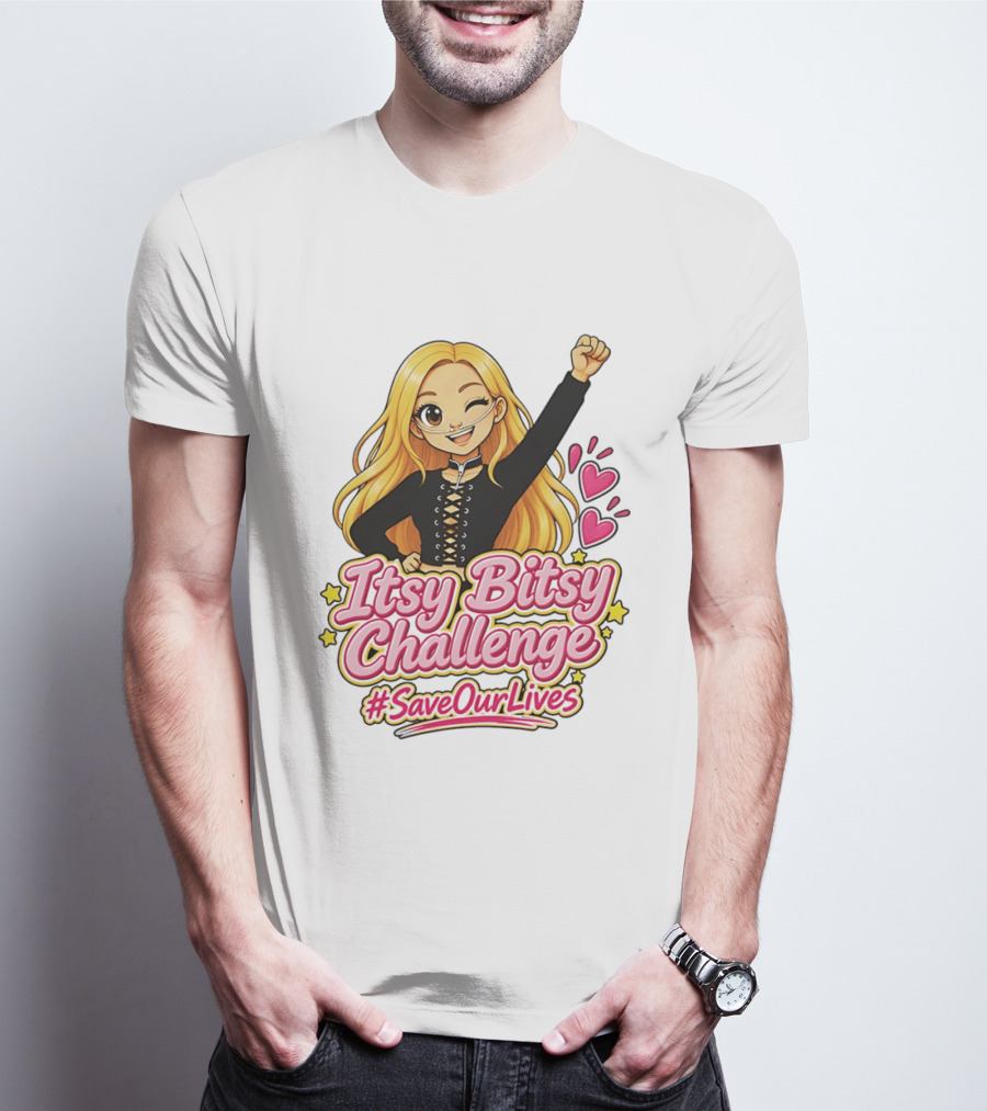 Itsy Bitsy Challenge SaveOurLives With Animated Character And Hearts T-Shirt