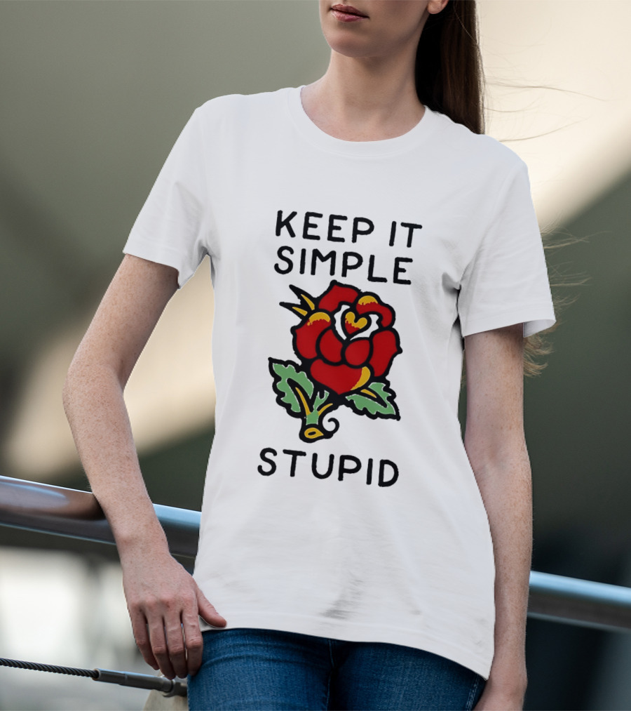 Keep It Simple Stupid Red Rose Kiss Minimalist T-Shirt