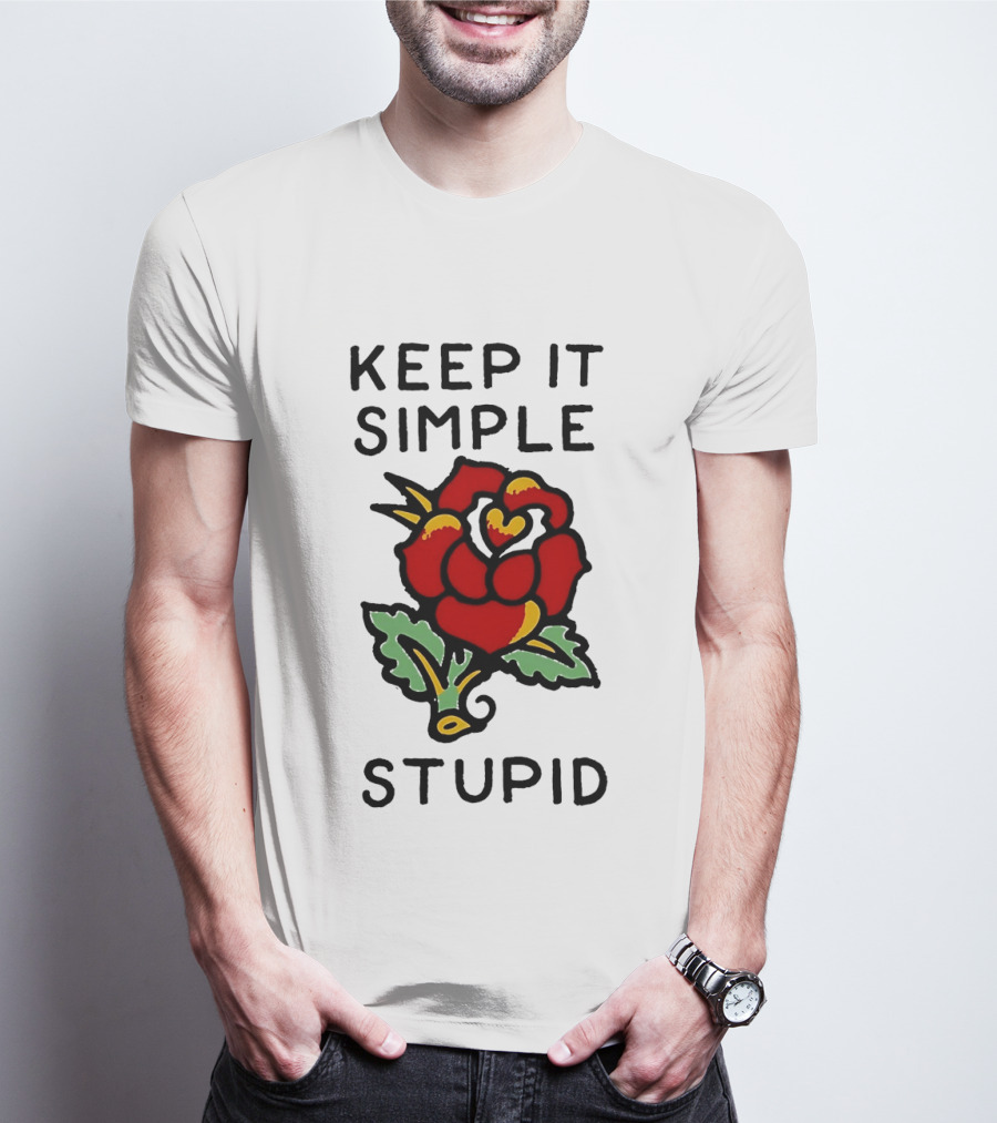 Keep It Simple Stupid Red Rose Kiss Minimalist T-Shirt