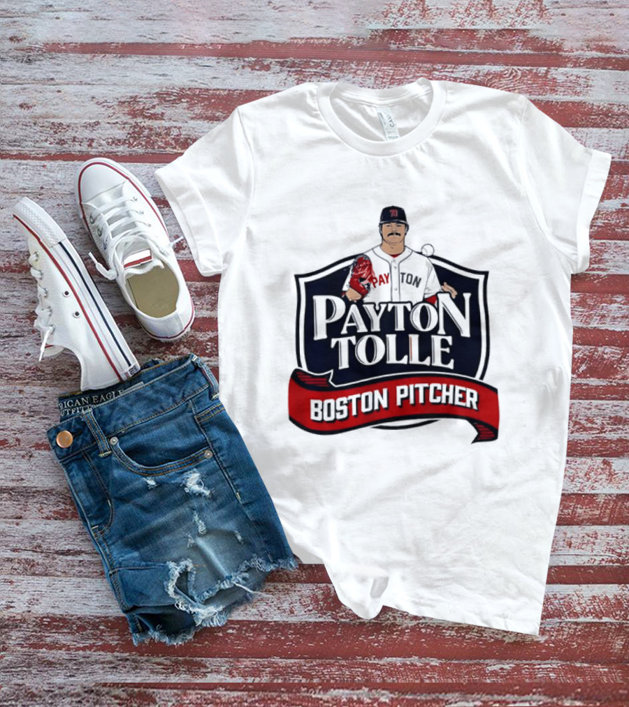 Payton Tolle Boston Pitcher Cartoon Player Shield Ribbon T-Shirt