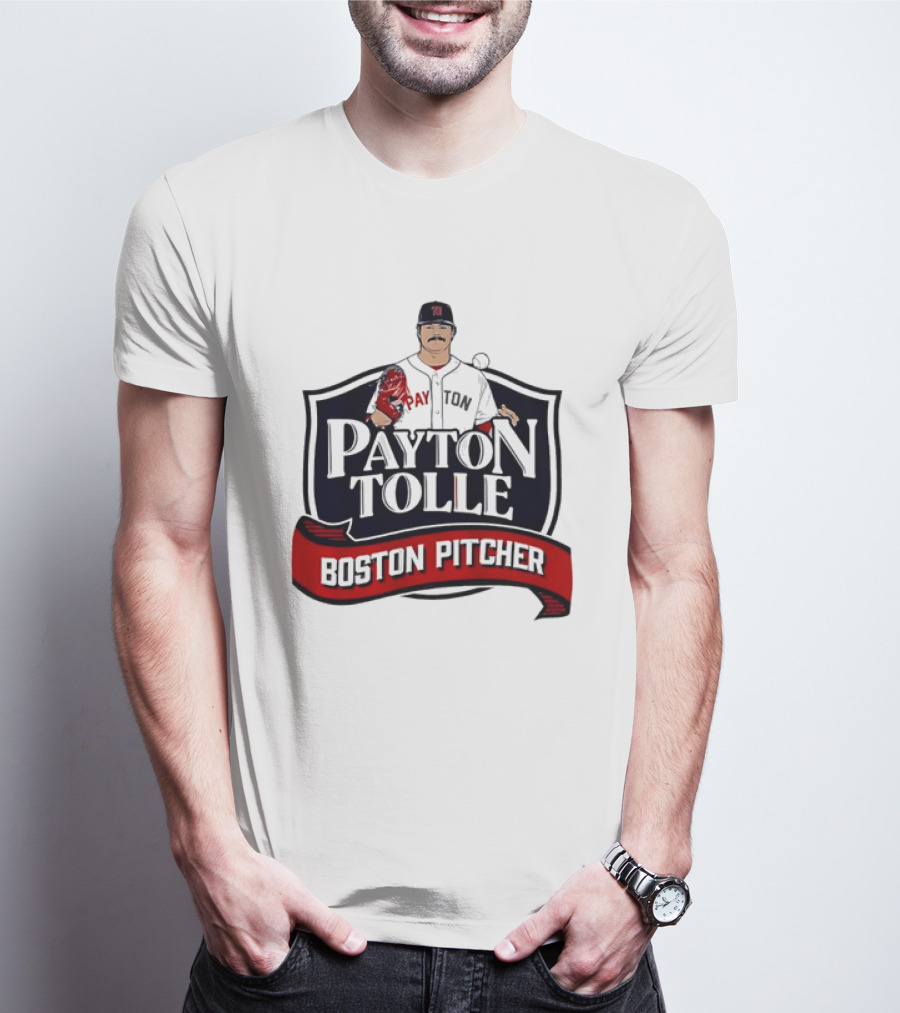 Payton Tolle Boston Pitcher Cartoon Player Shield Ribbon T-Shirt