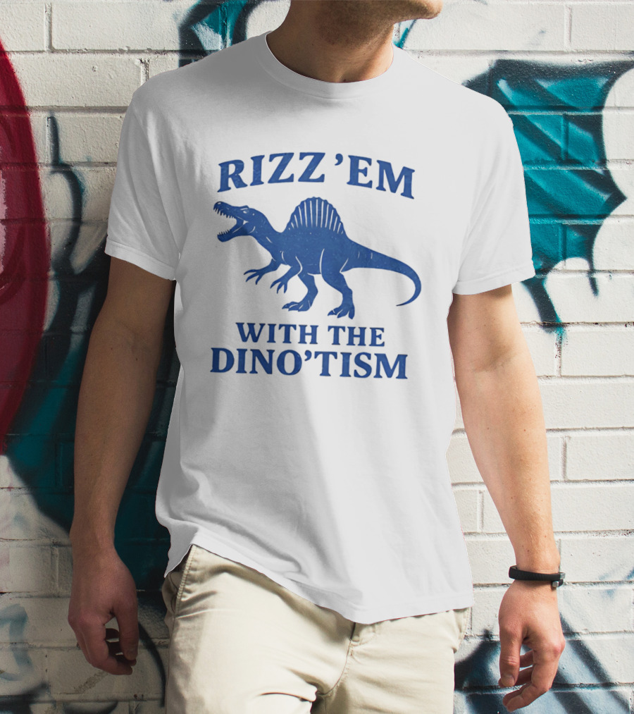 Rizz'em With The Dino'tism Spinosaurus Roaring Blue T-Shirt
