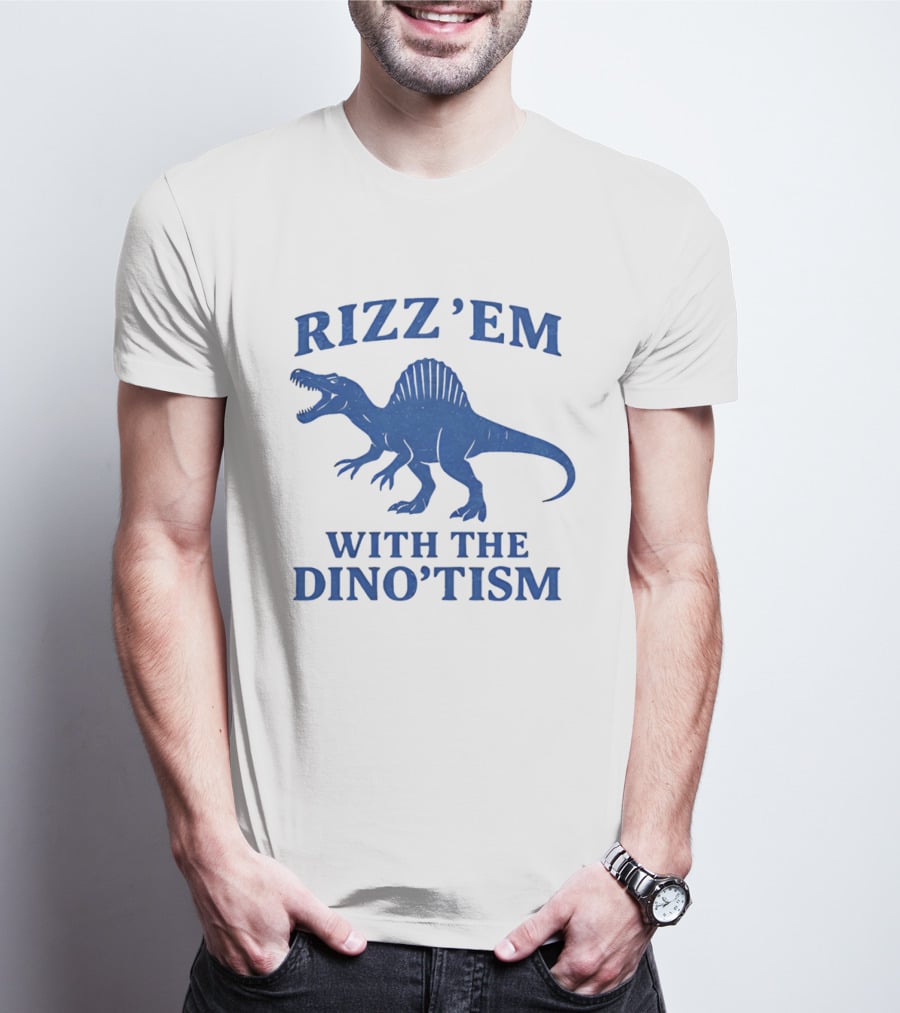 Rizz'em With The Dino'tism Spinosaurus Roaring Blue T-Shirt
