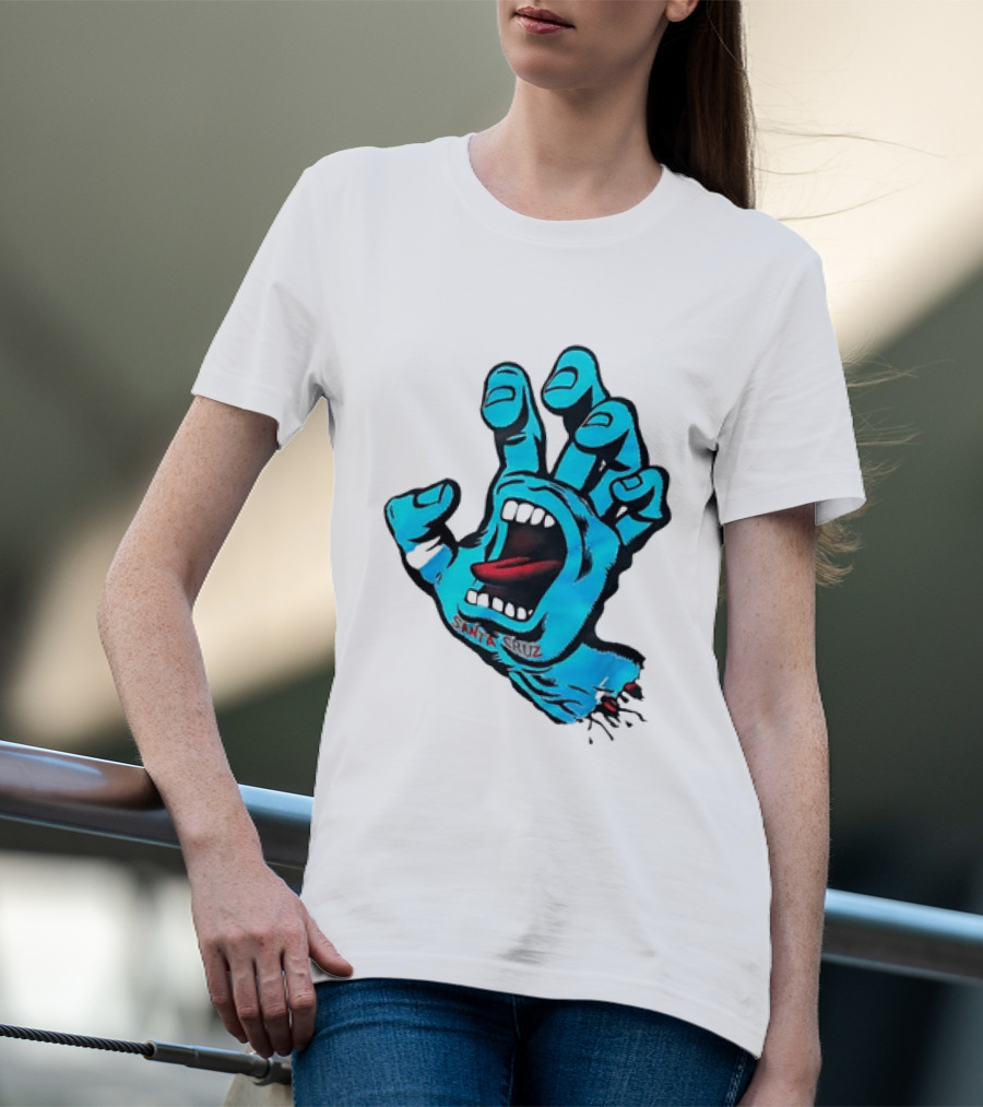 Santa Cruz Blue Screaming Hand Open Mouth Tongue Cartoon T-Shirt
