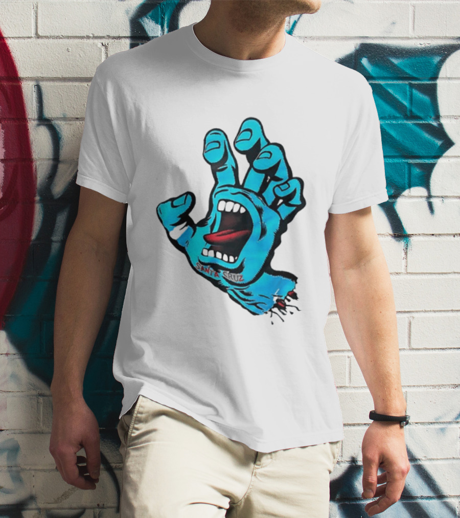 Santa Cruz Blue Screaming Hand Open Mouth Tongue Cartoon T-Shirt