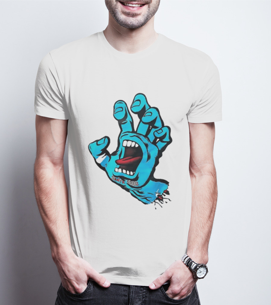 Santa Cruz Blue Screaming Hand Open Mouth Tongue Cartoon T-Shirt