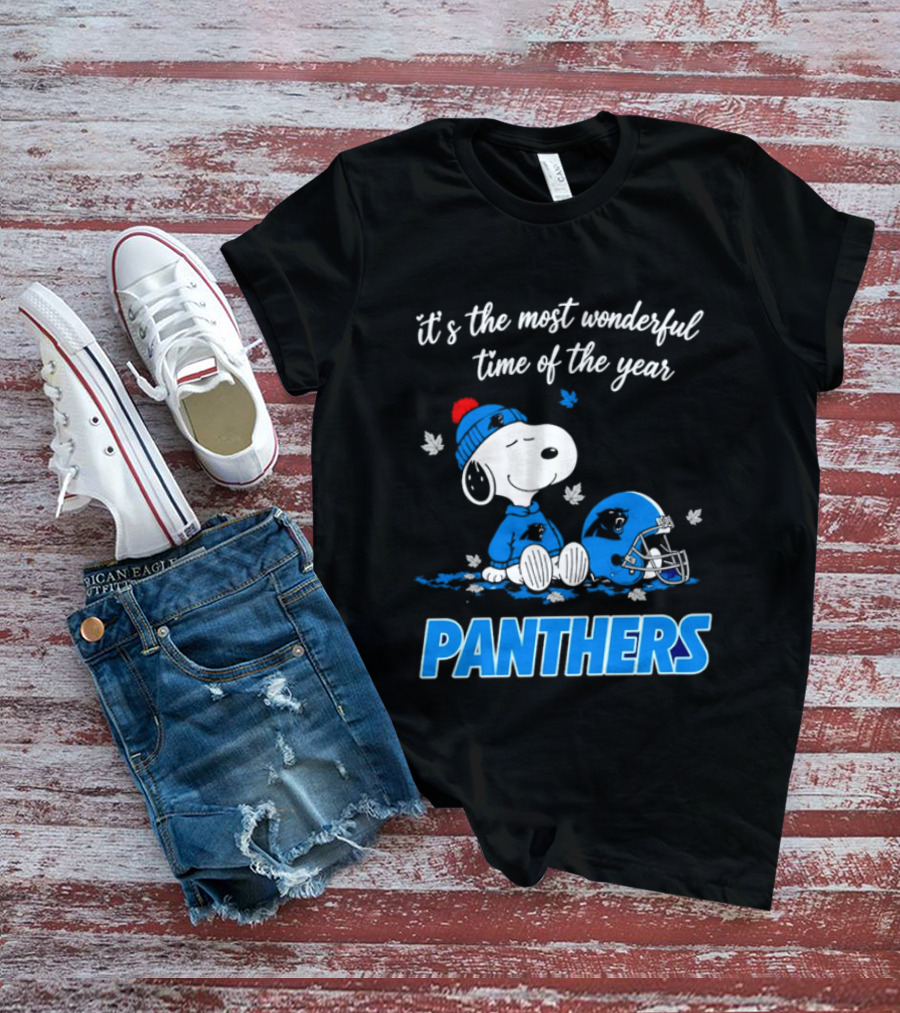 Panthers It's The Most Wonderful Time Of The Year Cartoon Snoopy Beanie Helmet T-Shirt