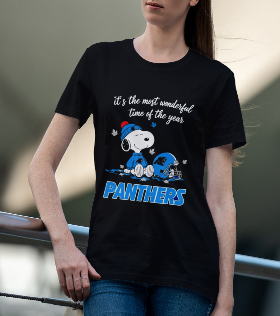 Panthers It's The Most Wonderful Time Of The Year Cartoon Snoopy Beanie Helmet T-Shirt