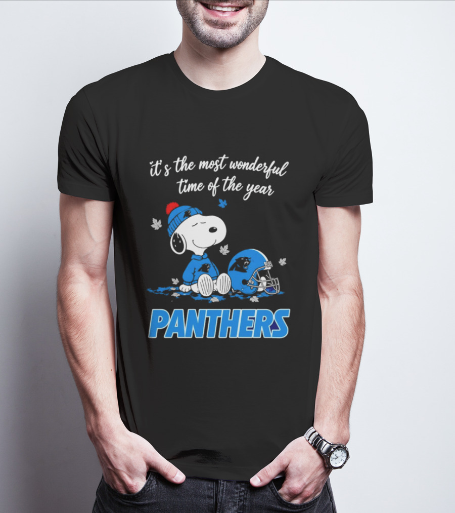 Panthers It's The Most Wonderful Time Of The Year Cartoon Snoopy Beanie Helmet T-Shirt