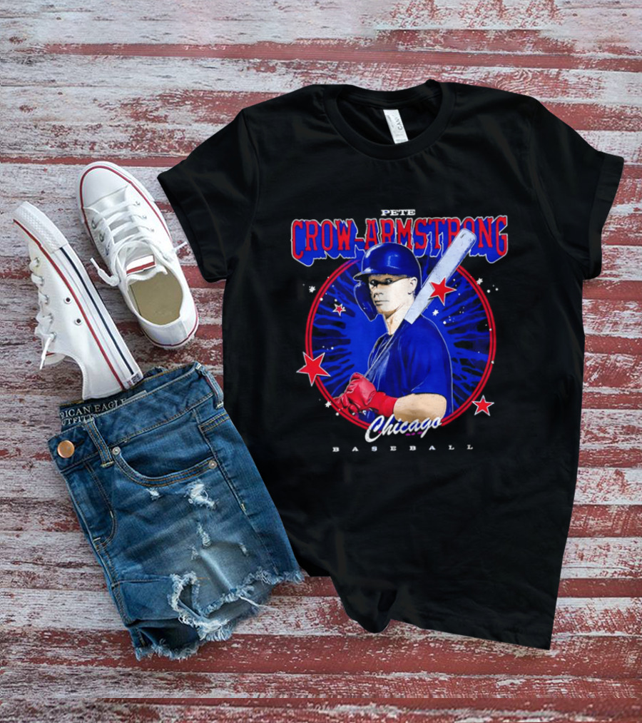 Chicago Baseball Pete Crow Armstrong Batting Photo Red Stars T-Shirt
