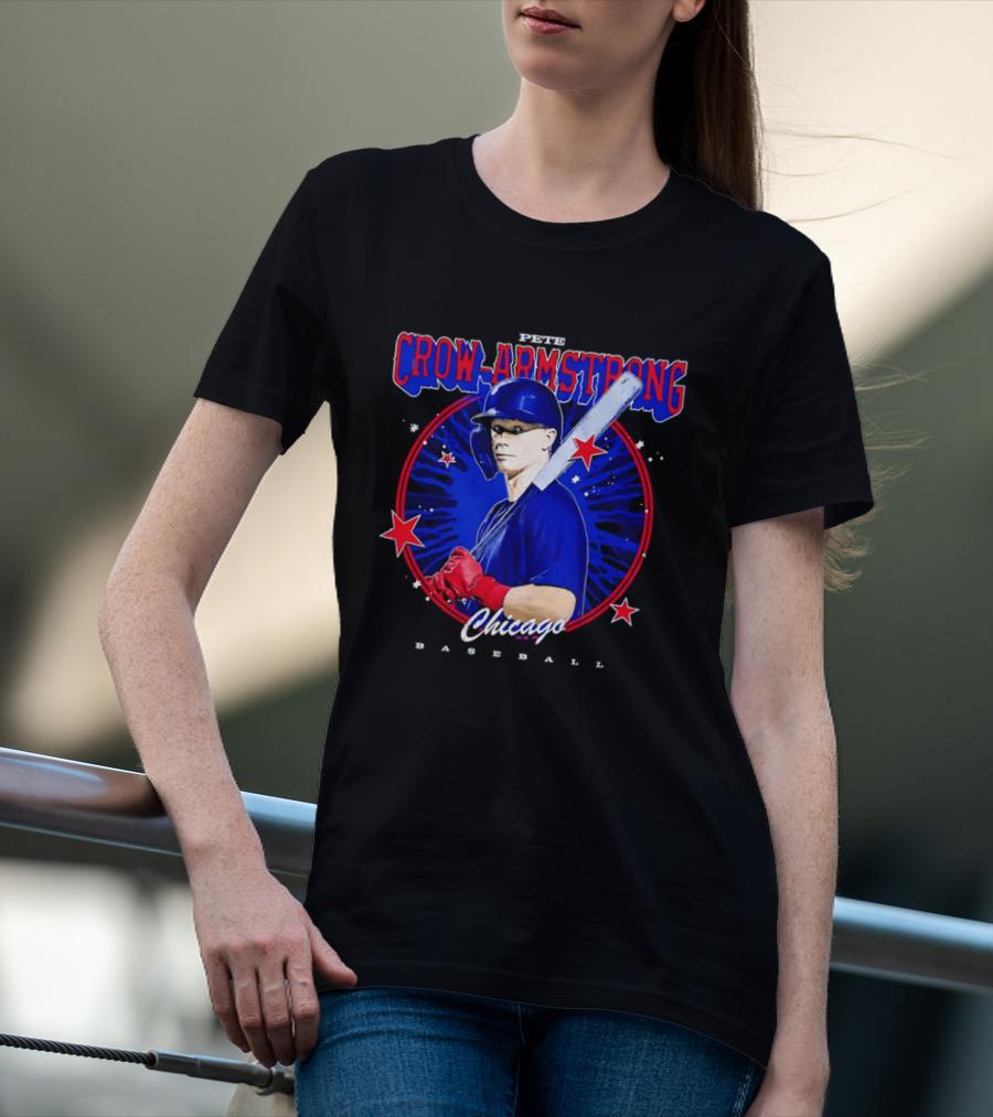 Chicago Baseball Pete Crow Armstrong Batting Photo Red Stars T-Shirt