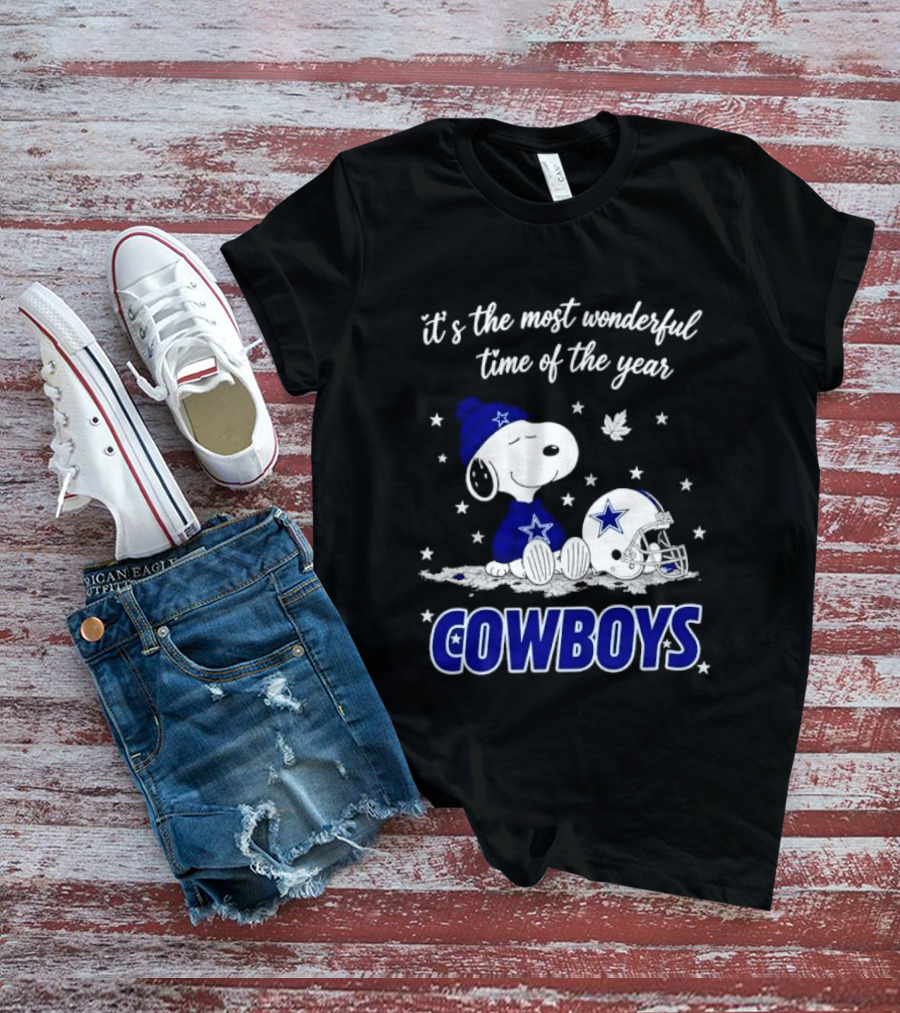 Its The Most Wonderful Time Of Year Snoopy Dallas Cowboys Beanie Helmet Stars T-Shirt