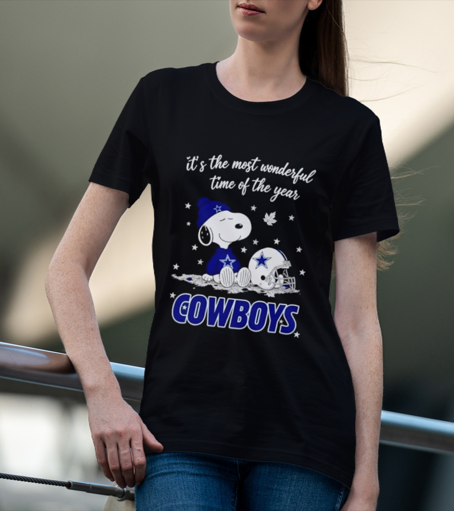 Its The Most Wonderful Time Of Year Snoopy Dallas Cowboys Beanie Helmet Stars T-Shirt