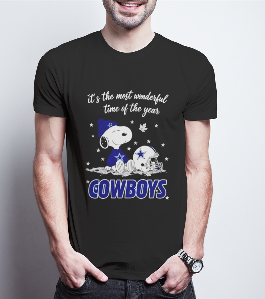 Its The Most Wonderful Time Of Year Snoopy Dallas Cowboys Beanie Helmet Stars T-Shirt