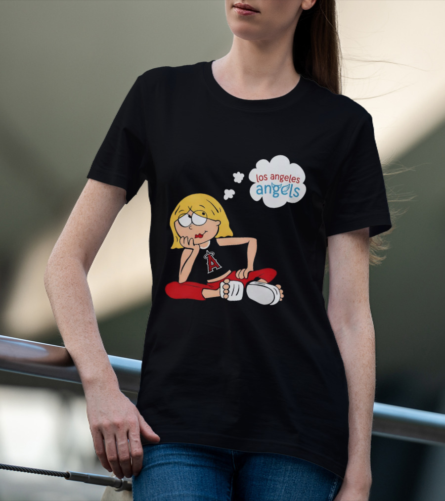 Los Angeles Angels MLB Blonde Girl Thought Bubble Sitting Pose T-Shirt