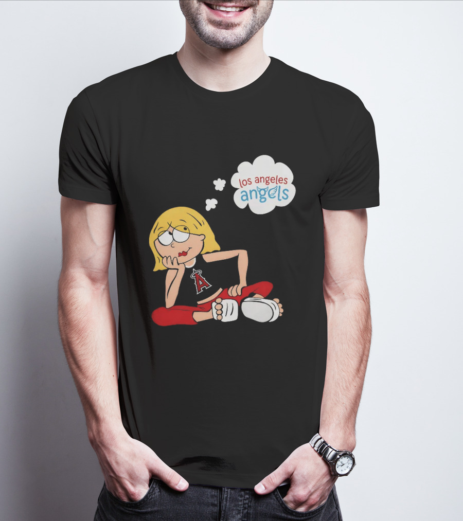 Los Angeles Angels MLB Blonde Girl Thought Bubble Sitting Pose T-Shirt