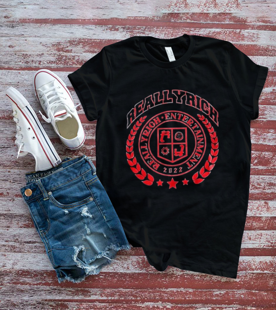 Reallyrich Entertainment 2022 Laurel Wreath Red Crest Shield And Stars T-Shirt