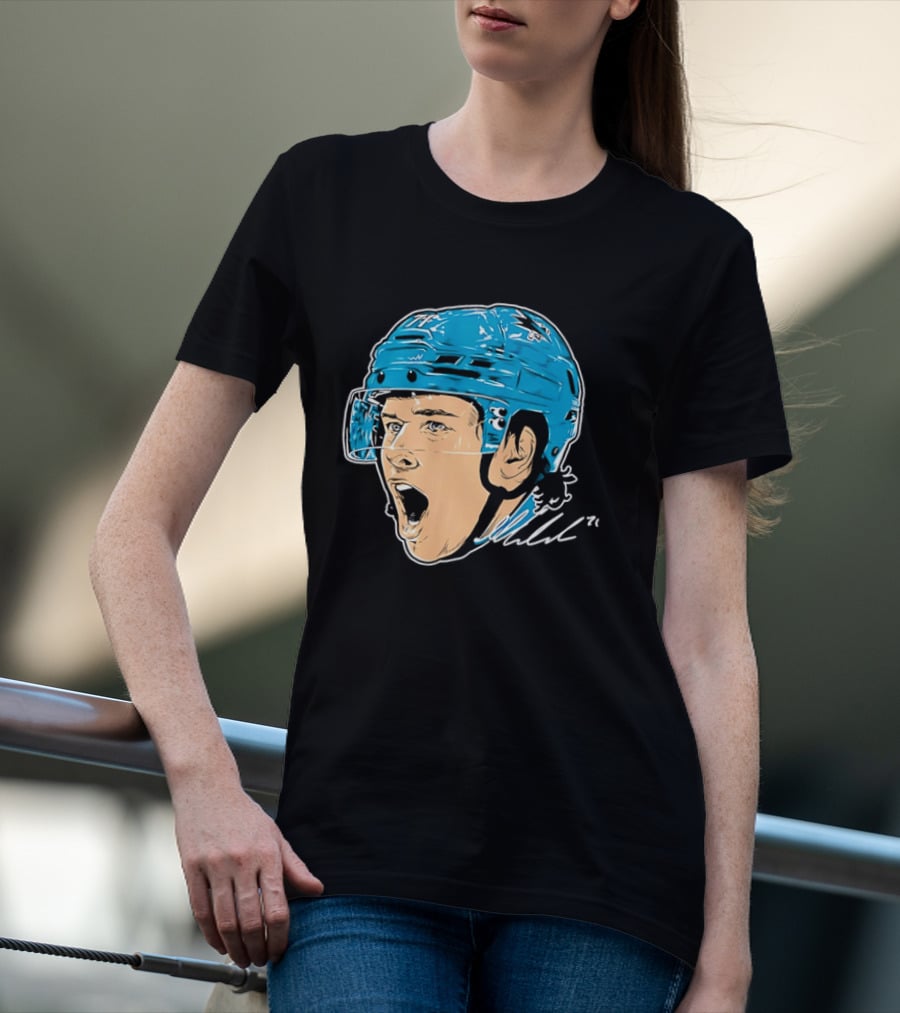 San Jose Sharks NHL 71 Yelling Hockey Player Helmet Caricature T-Shirt