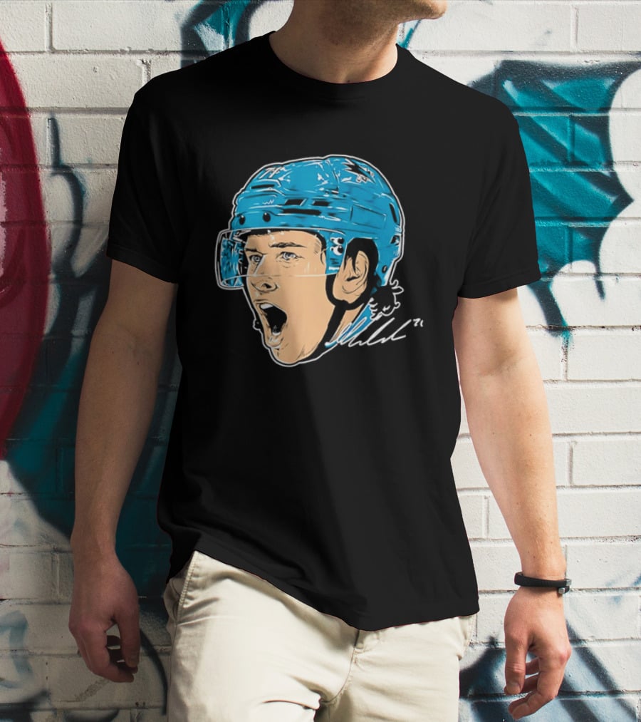 San Jose Sharks NHL 71 Yelling Hockey Player Helmet Caricature T-Shirt