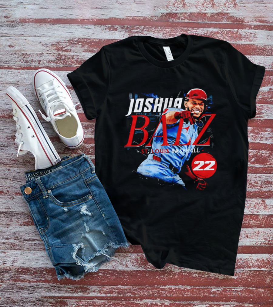 Joshua Baez 22 St Louis Baseball Red Helmet Distressed Photo T-Shirt