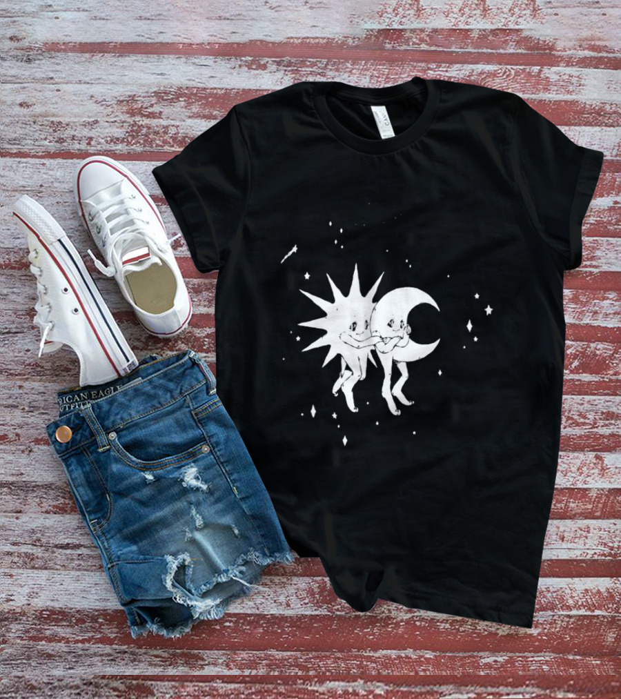 Steady Hands Sun Moon Black White Stars Walking T-Shirt