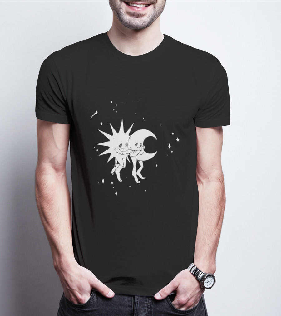 Steady Hands Sun Moon Black White Stars Walking T-Shirt