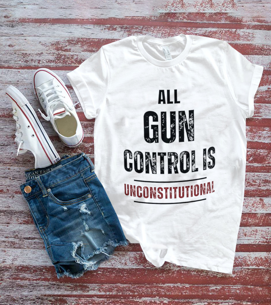 All Gun Control Is Unconstitutional Distressed Black Red Curved Lines T-Shirt