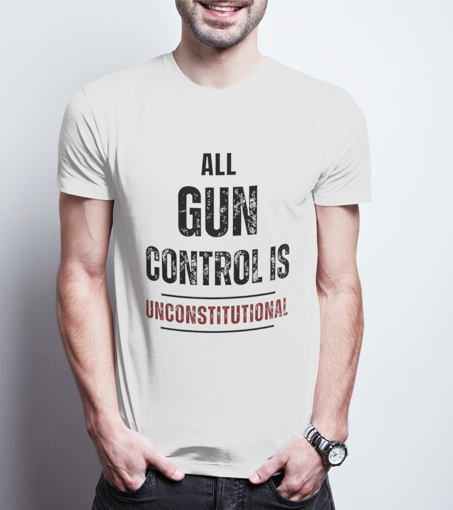 All Gun Control Is Unconstitutional Distressed Black Red Curved Lines T-Shirt