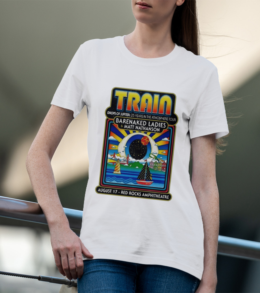 Train Drops Of Jupiter 25 Years In The Atmosphere Tour Barenaked Ladies Matt Nathanson August 17 Red Rocks Amphitheatre T-Shirt