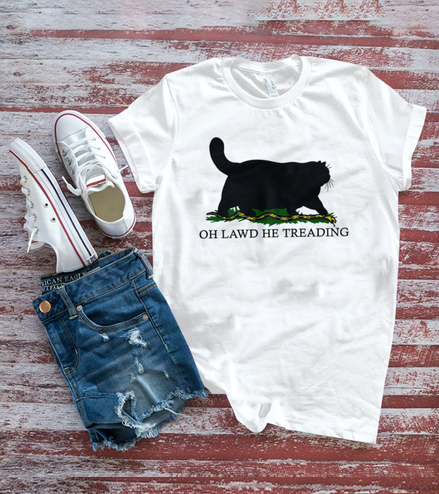 Oh Lawd He Treading Cat Silhouette With Snake And Grass T-Shirt