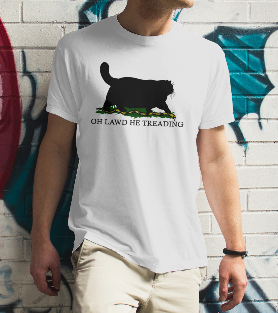 Oh Lawd He Treading Cat Silhouette With Snake And Grass T-Shirt