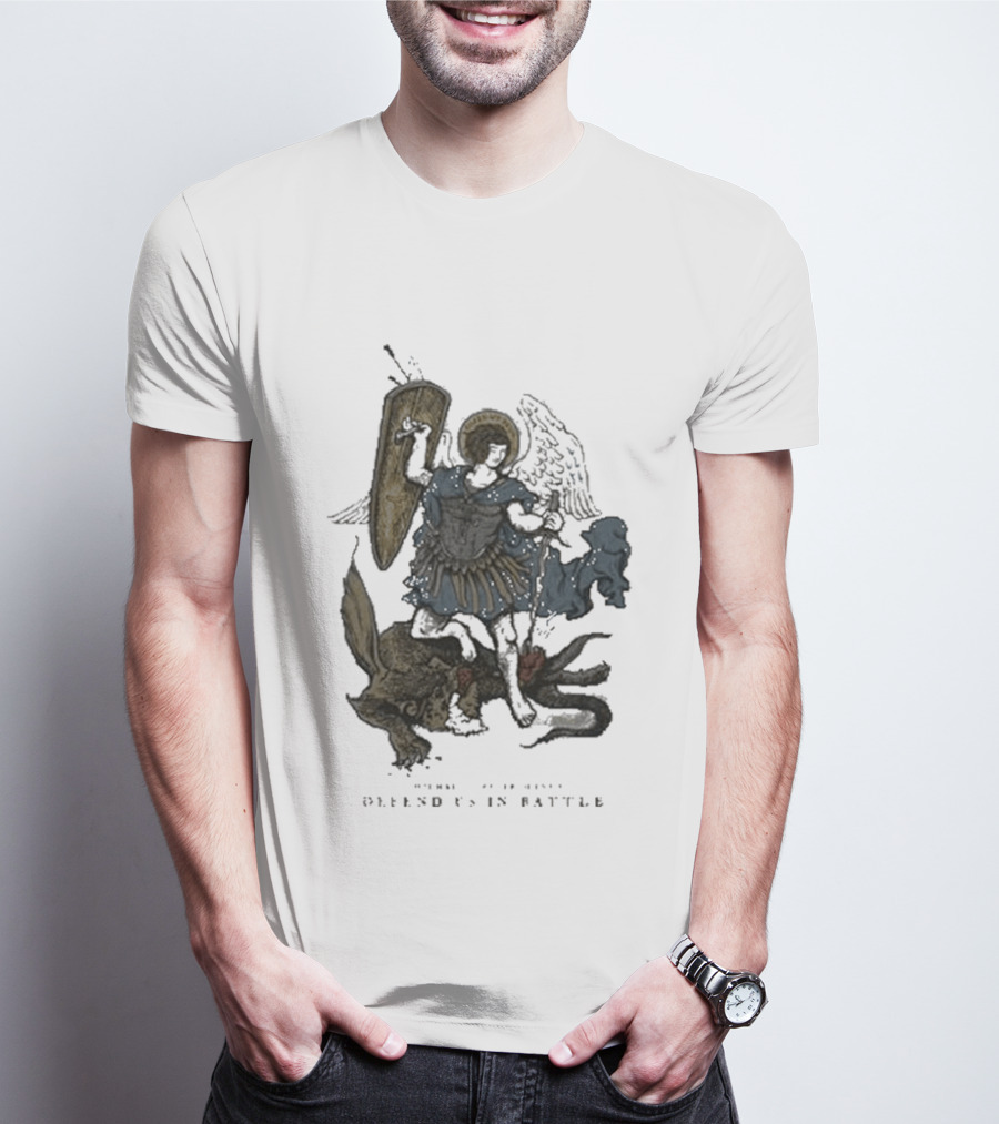 Saint Mxxxxxx Archangel Michael Defend Us In Battle Medieval Angelic Warrior T-Shirt