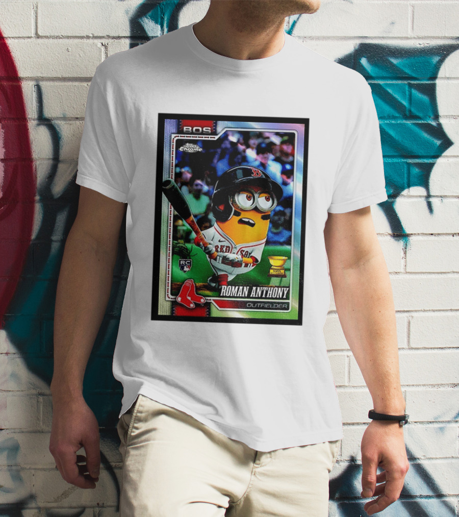 Minions Boston Red Sox Roman Anthony 2025 Topps Chrome Baseball Card T-Shirt