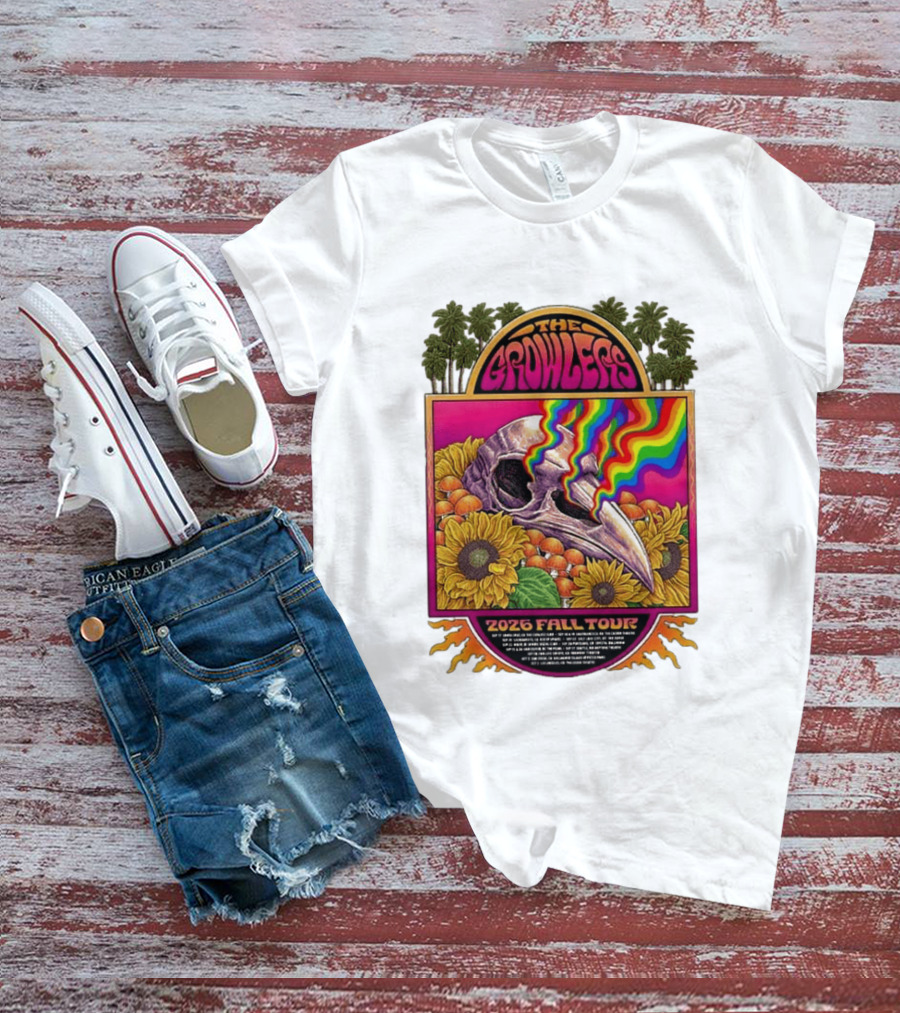 The Growlers 2026 Fall Tour Skull And Sunflower Psychedelic West Coast Dates Santa Cruz To Los Angeles T-Shirt