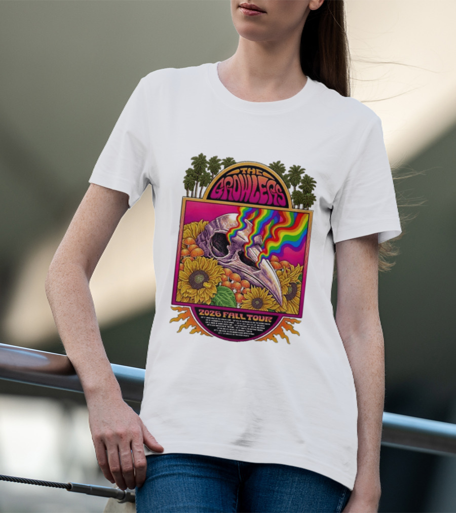 The Growlers 2026 Fall Tour Skull And Sunflower Psychedelic West Coast Dates Santa Cruz To Los Angeles T-Shirt