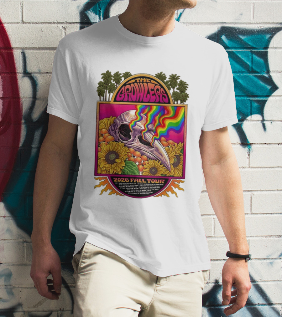 The Growlers 2026 Fall Tour Skull And Sunflower Psychedelic West Coast Dates Santa Cruz To Los Angeles T-Shirt